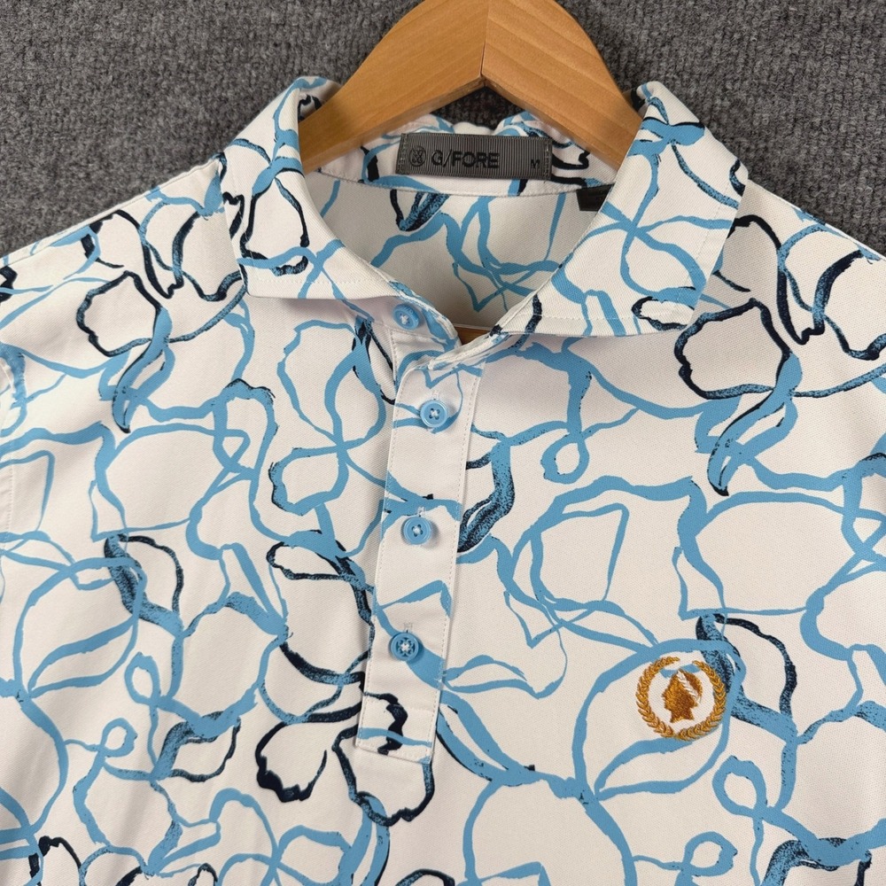 G/FORE Polo Shirt Mens M White Blue Floral Golf Caesars Palace Las Vegas Casino